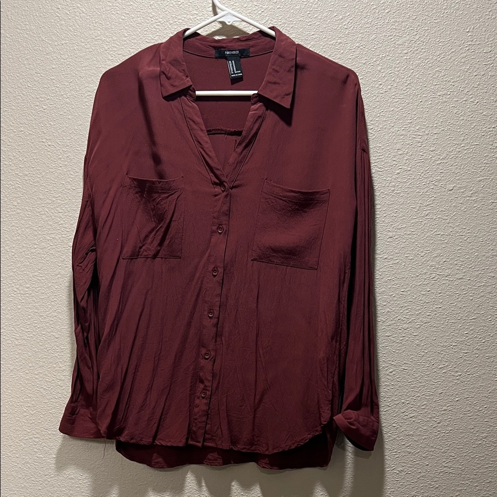 Forever 21 Burgundy Button-Down Shirt